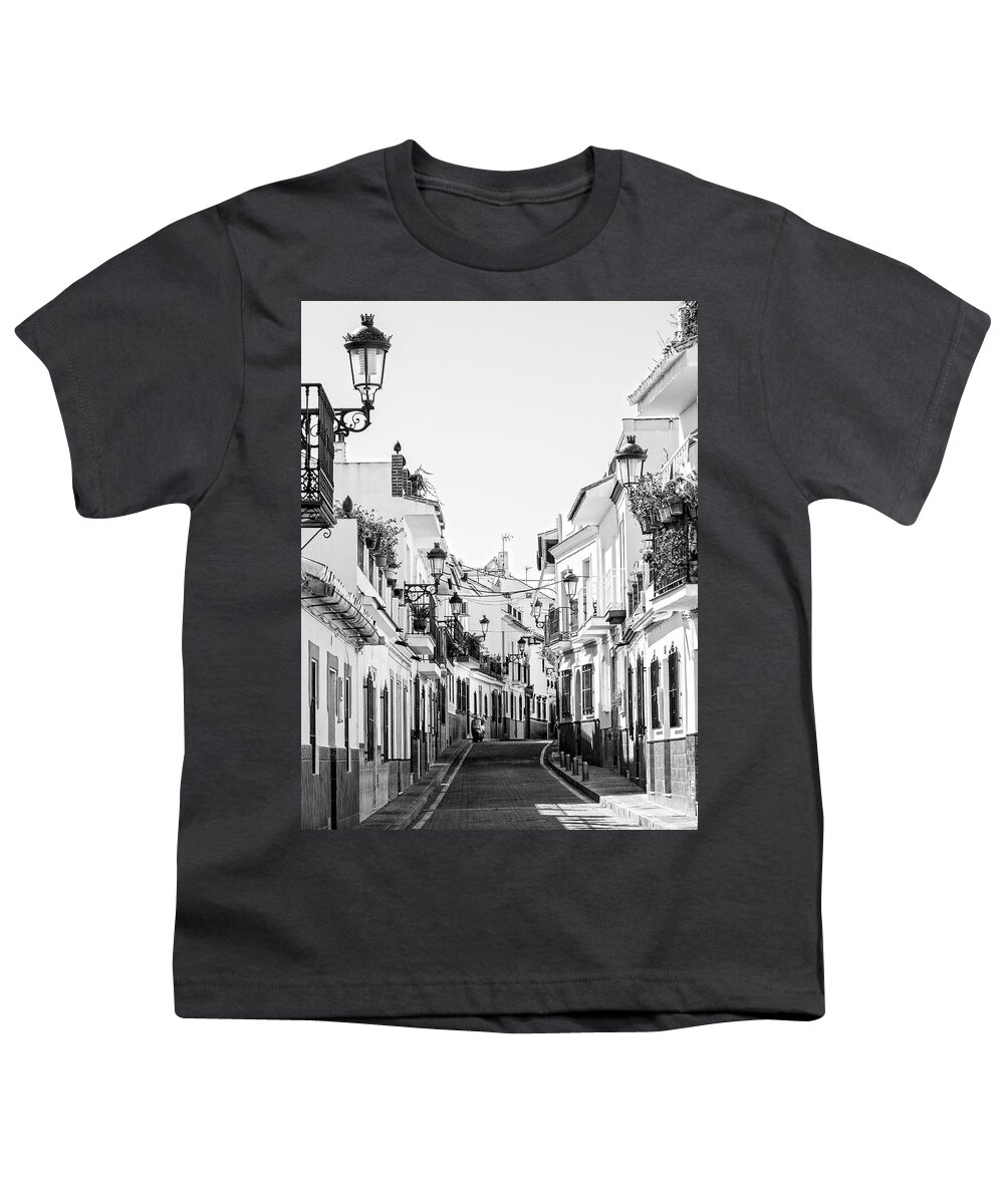 Black And White Youth T-Shirt featuring the photograph Street in Nerja by Naomi Maya