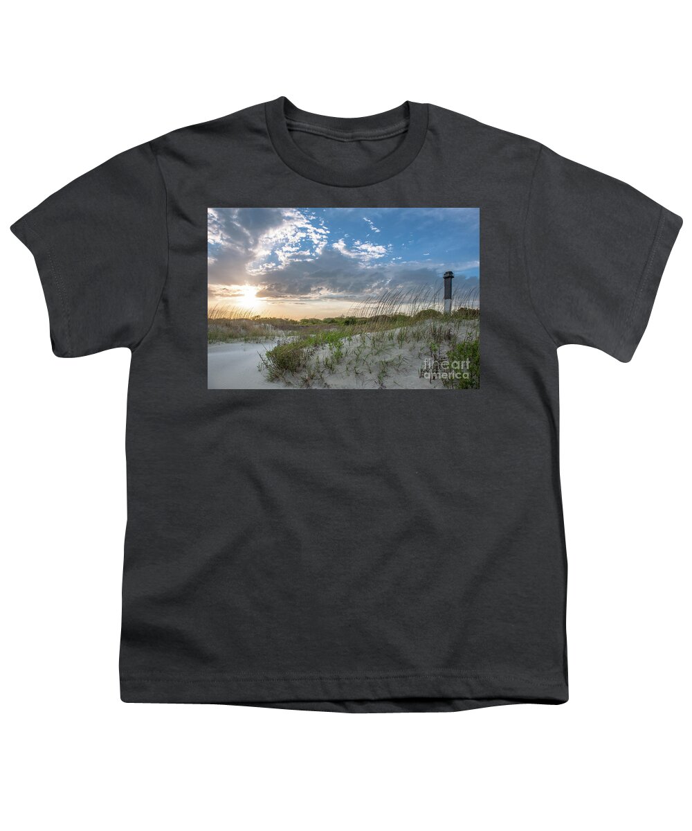 Sullivan's Island Lighthouse Youth T-Shirt featuring the photograph Sullivan's Island Lighthouse - Coastal Dunes by Dale Powell