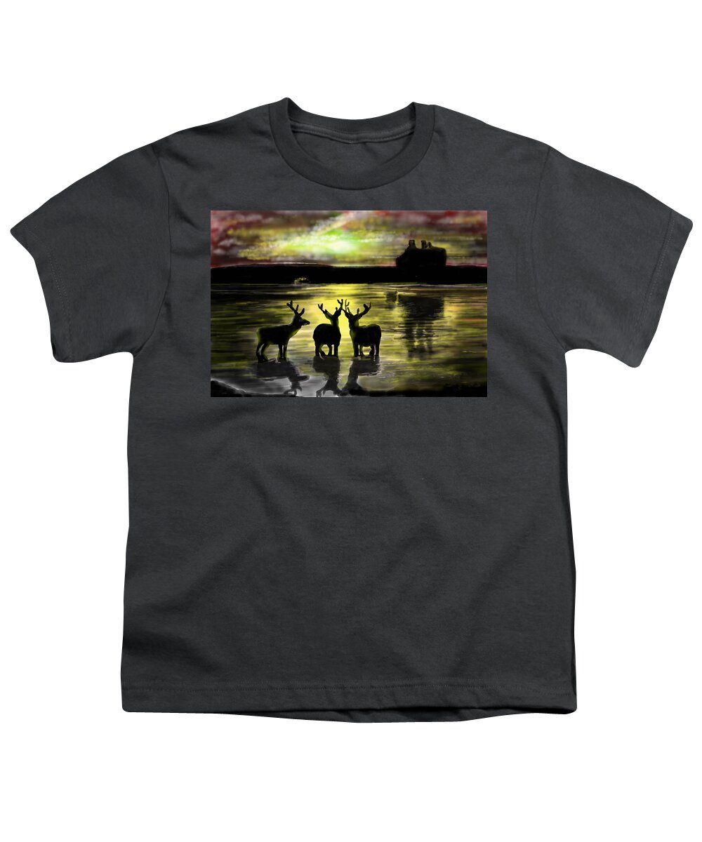 Scottish Landscape Youth T-Shirt featuring the digital art Sundown on a Loch by Rob Hartman