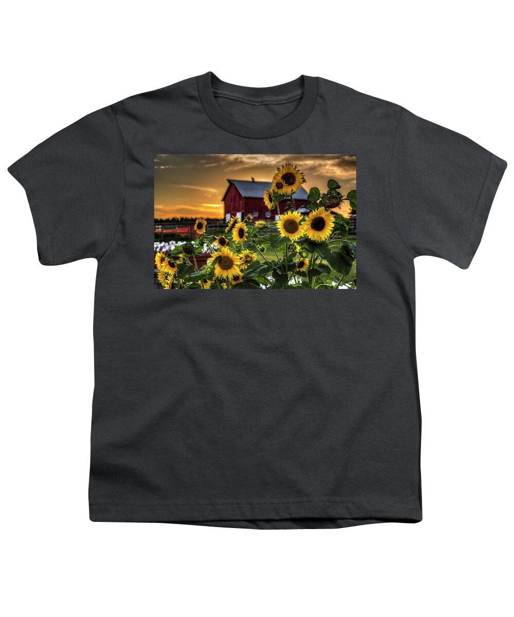 Sunflowers Youth T-Shirt featuring the photograph Sunflowers At Sunset by Ray Congrove