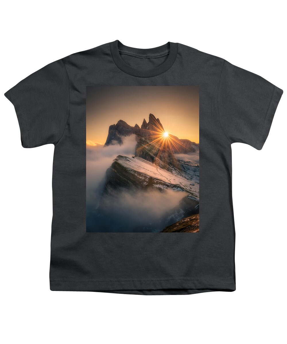 Seceda Youth T-Shirt featuring the photograph Sunrise at Seceda by Henry w Liu