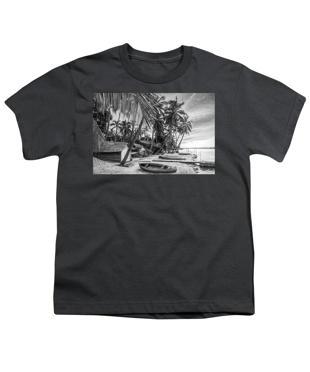 African Youth T-Shirt featuring the photograph Sunrise over the Canoes Black and White by Debra and Dave Vanderlaan