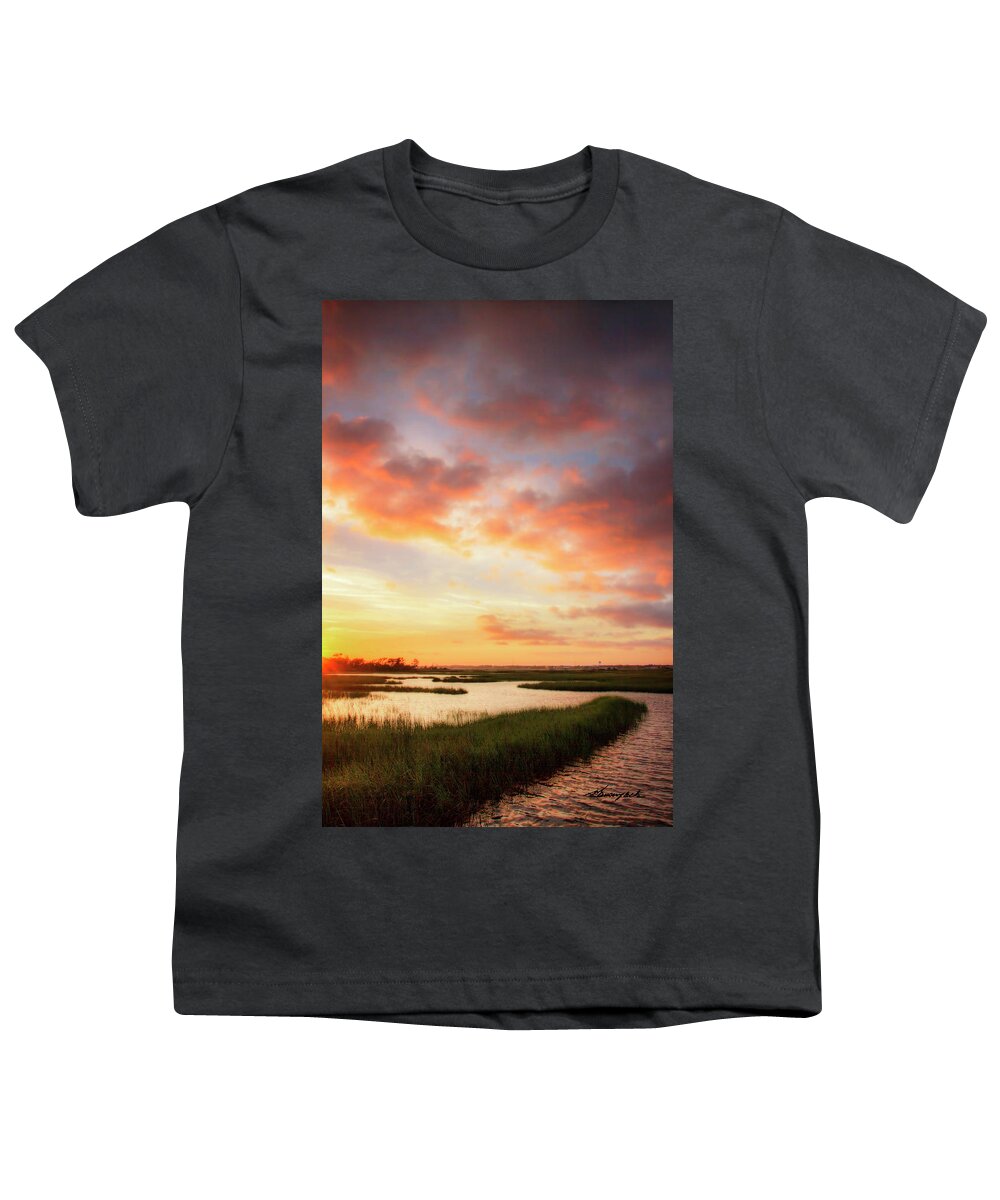 Color Youth T-Shirt featuring the photograph Sunset in the Marsh Islands by Alan Hausenflock