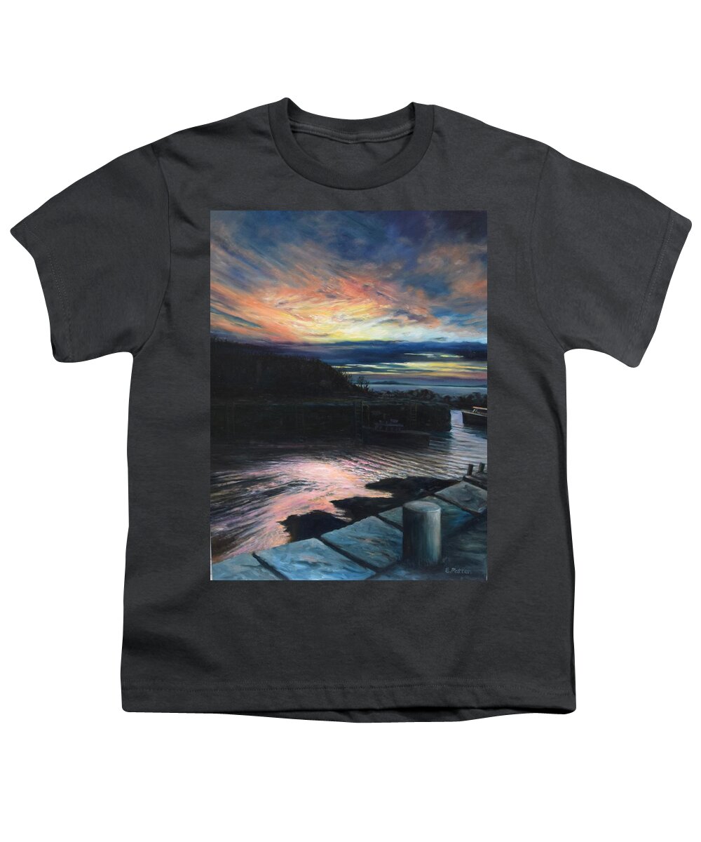 Sunset Youth T-Shirt featuring the painting Sunset, Lanes Cove, Gloucester by Eileen Patten Oliver