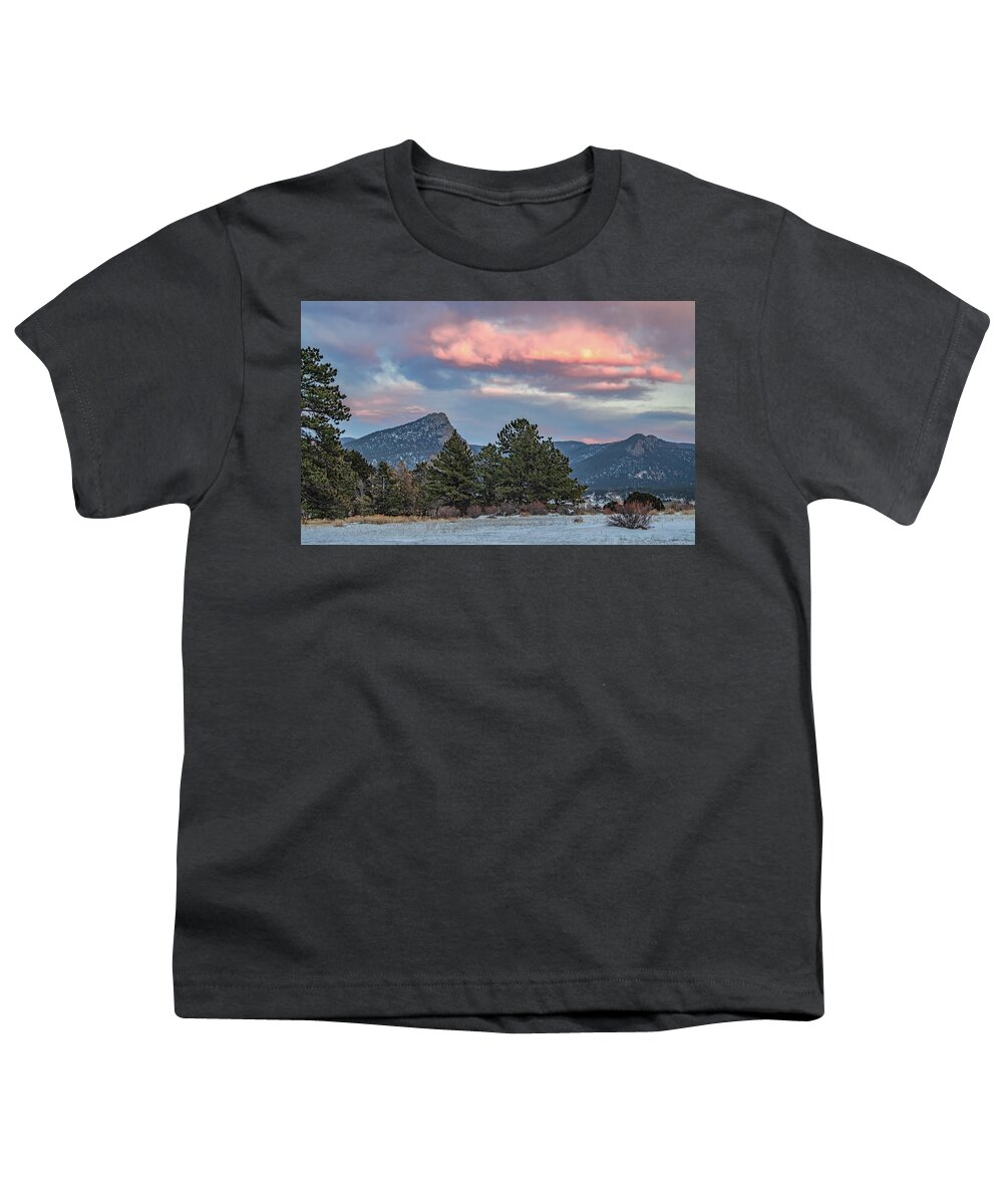 Colorado Youth T-Shirt featuring the photograph Sunset Magic in the Winter Sky, Rocky Mountain National Park by Marcy Wielfaert