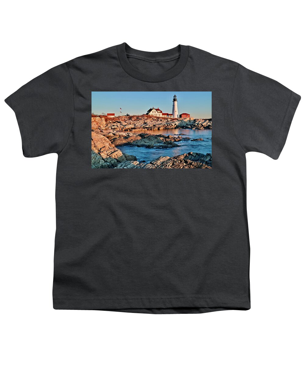 Cape Youth T-Shirt featuring the photograph Sunshine at Portland Head by Frozen in Time Fine Art Photography