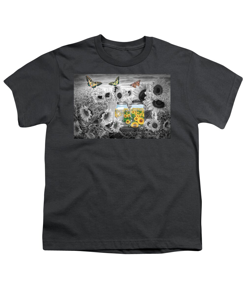 Spring Youth T-Shirt featuring the photograph Sunshine in a Jar Black and White by Debra and Dave Vanderlaan