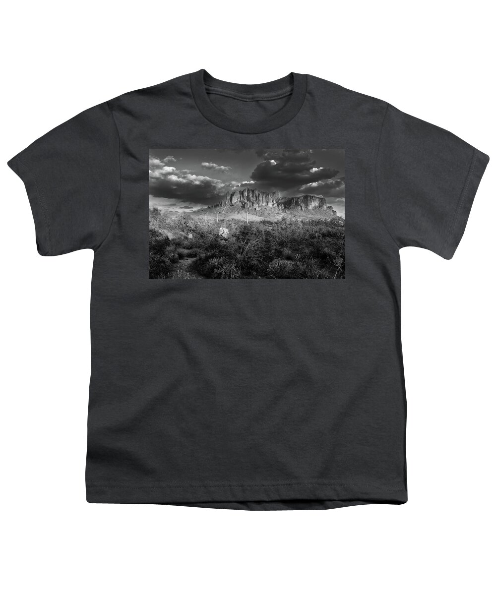 Superstition Mountains Youth T-Shirt featuring the photograph Superstition Mountains Black and White by Chance Kafka