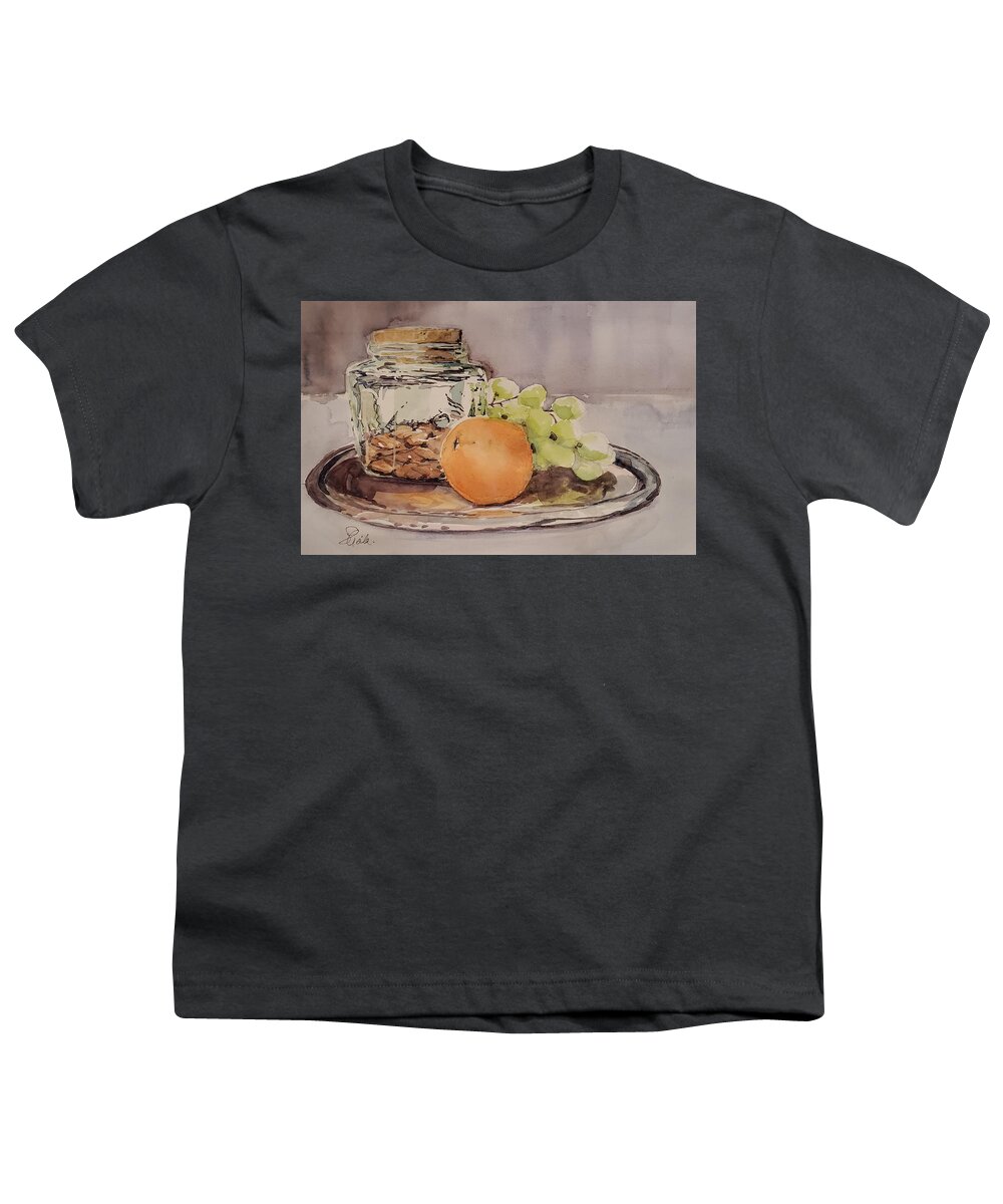 Still Life Youth T-Shirt featuring the painting Sustenance on a Silver Platter by Sheila Romard