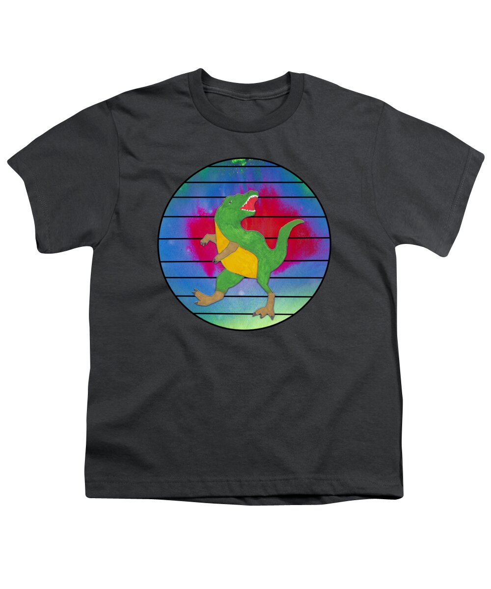  Tyrannosaurus Youth T-Shirt featuring the mixed media T-Rex in an Abstract Colorful Circle with Lines by Ali Baucom