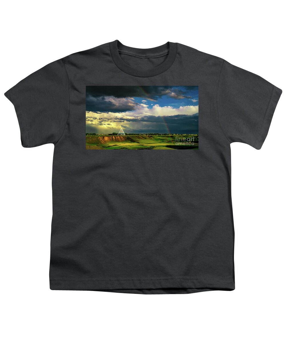 Teepee Rainbow Alberta Medicine Hat Youth T-Shirt featuring the photograph Teepee Rainbow by Darcy Dietrich