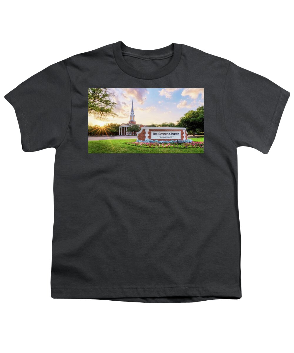 The Branch Church Youth T-Shirt featuring the photograph The Branch Church, Farmers Branch, Texas by Robert Bellomy