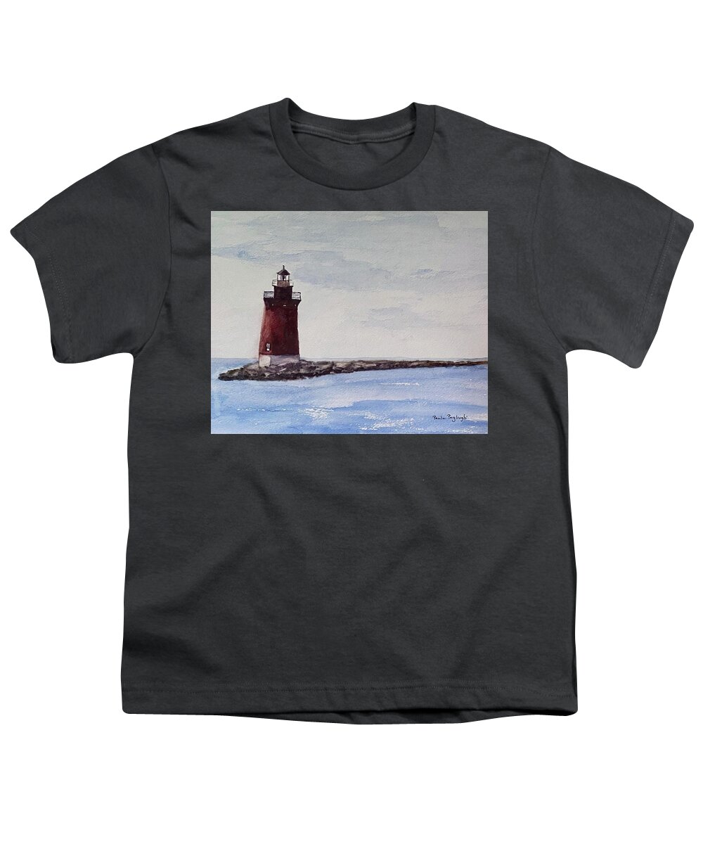 Painting Youth T-Shirt featuring the painting The Breakwater Lighthouse by Paula Pagliughi