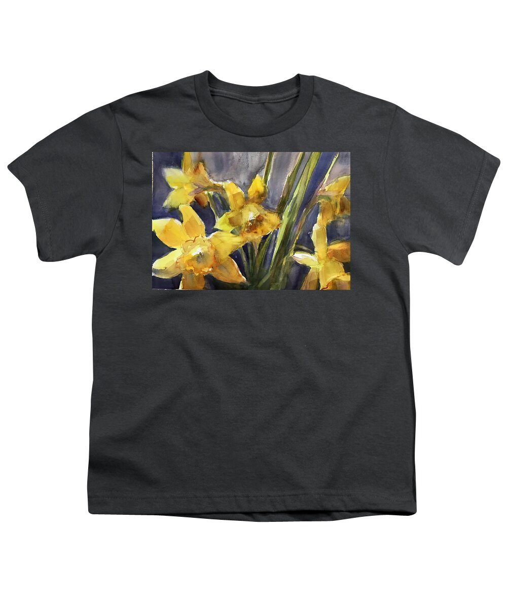 Flower Youth T-Shirt featuring the painting The Daffodils Bloomed II by Judith Levins