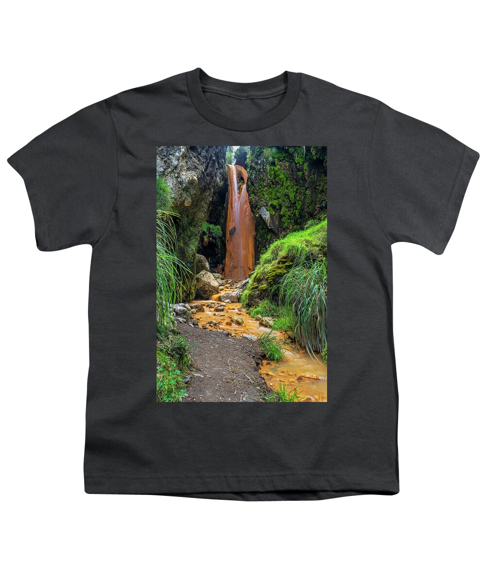 Andes Youth T-Shirt featuring the photograph The golden waterfall by Henri Leduc
