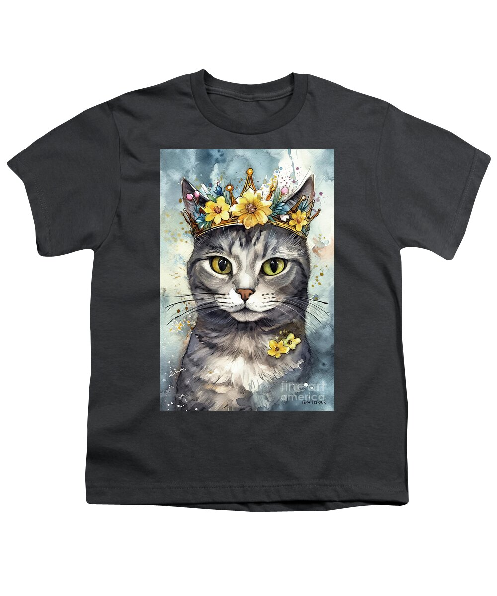 Gray Kitten Youth T-Shirt featuring the painting The Kitten Queen by Tina LeCour