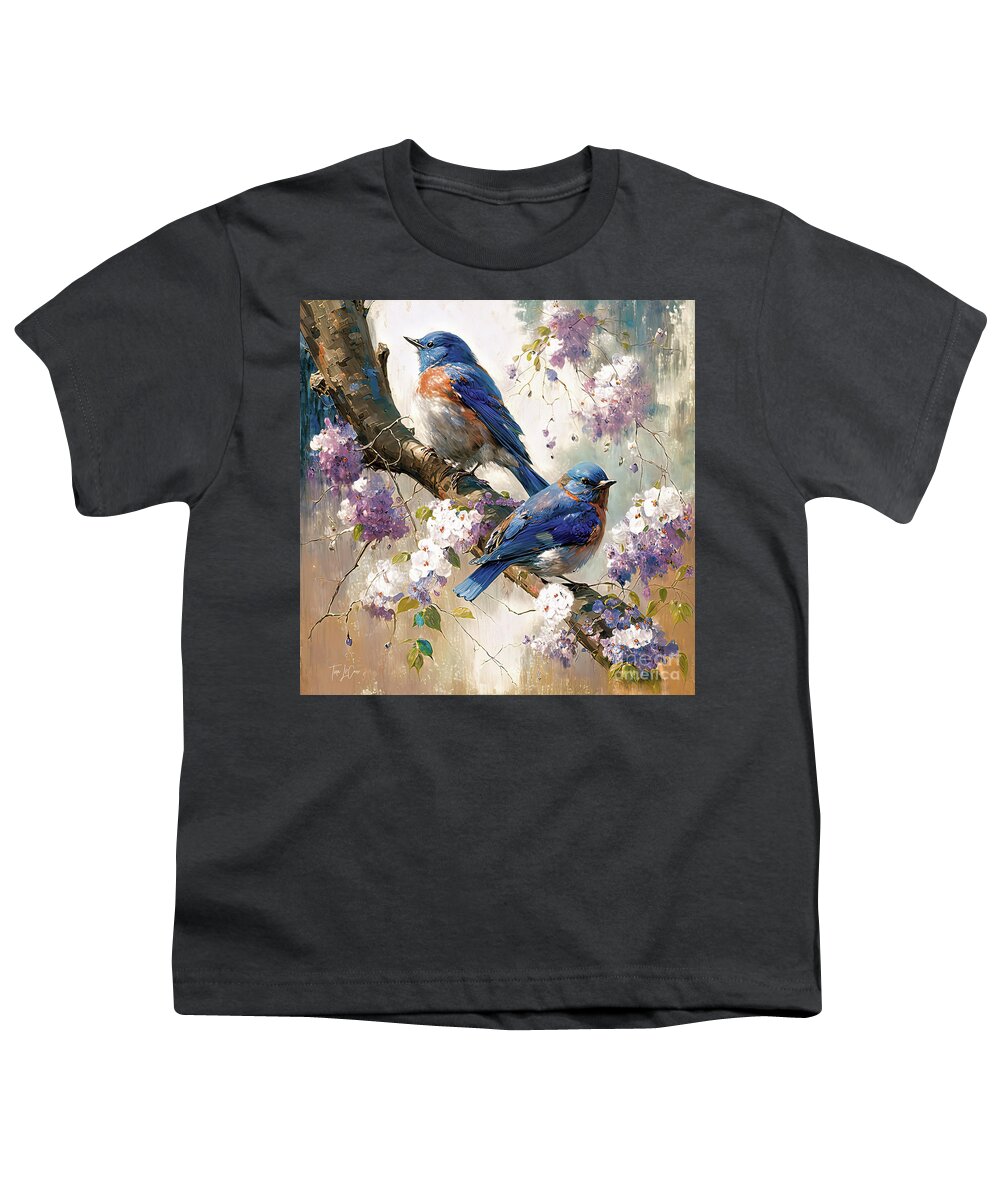 Bluebirds Youth T-Shirt featuring the painting The Lovely Bluebirds by Tina LeCour