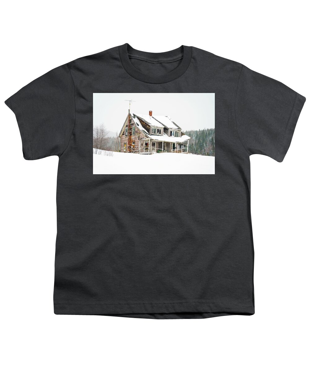 Landscape Youth T-Shirt featuring the photograph The Old Farmhouse - Pittsburg, New Hampshire - February 2022 by John Rowe