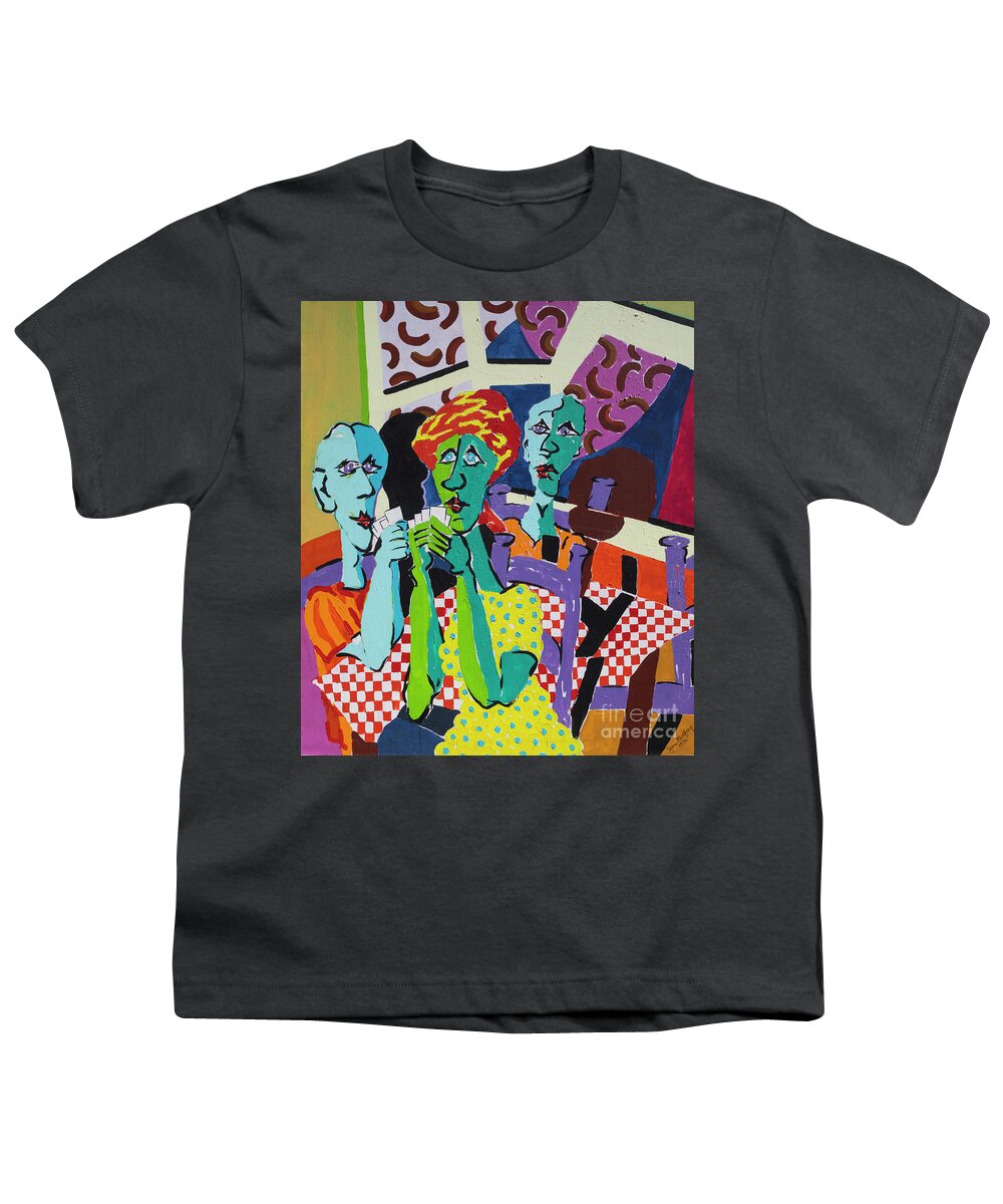 Abstract Card Players Youth T-Shirt featuring the painting The Queen of Hearts by Jane Crabtree