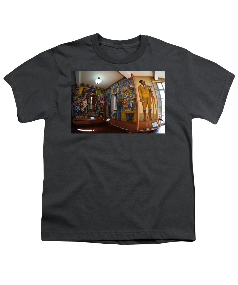 Coit Tower Murals Youth T-Shirt featuring the photograph The Surveyor and More by Tony Lee