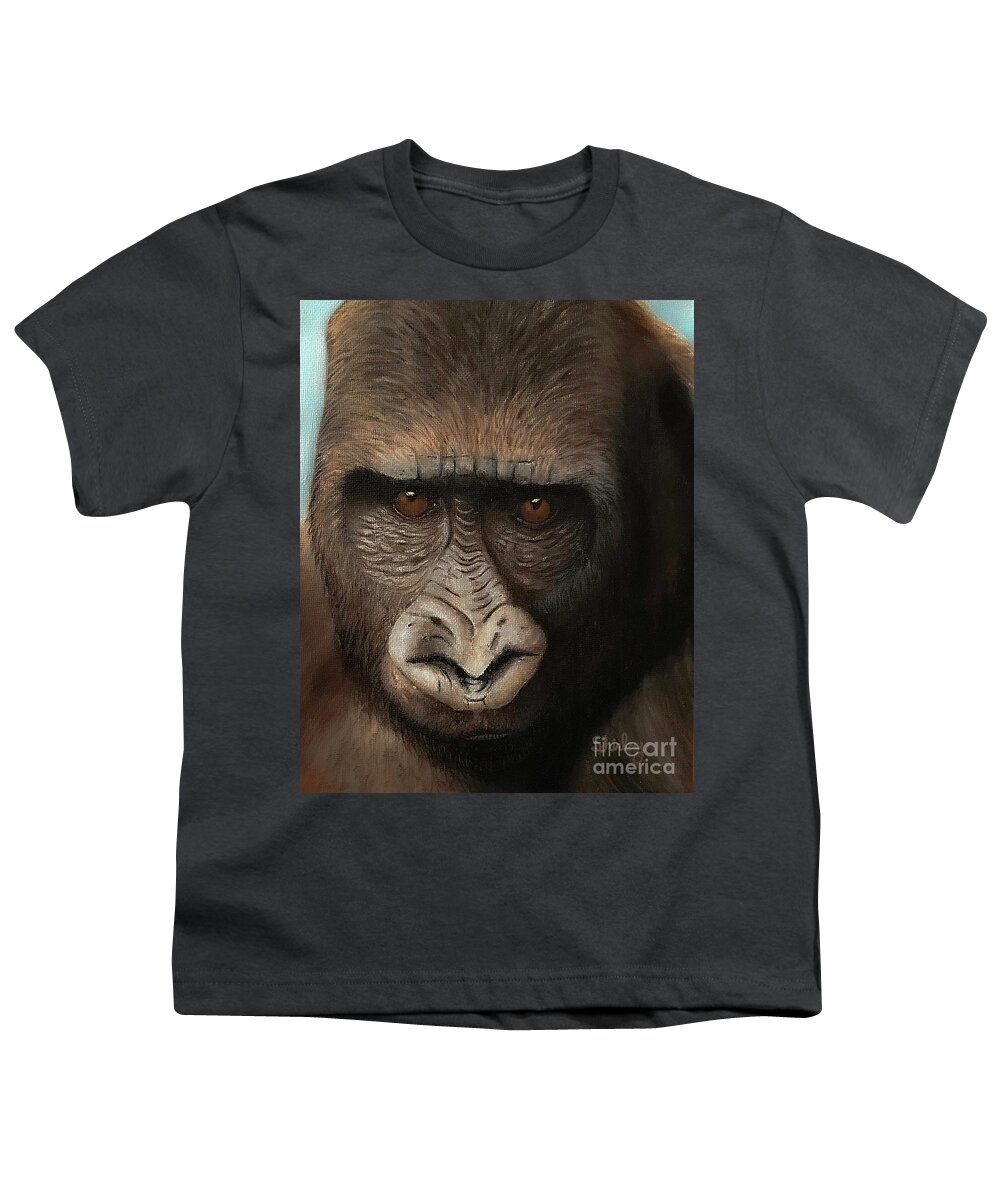 Ape Youth T-Shirt featuring the painting Thoughtful Gorilla by Shirley Dutchkowski