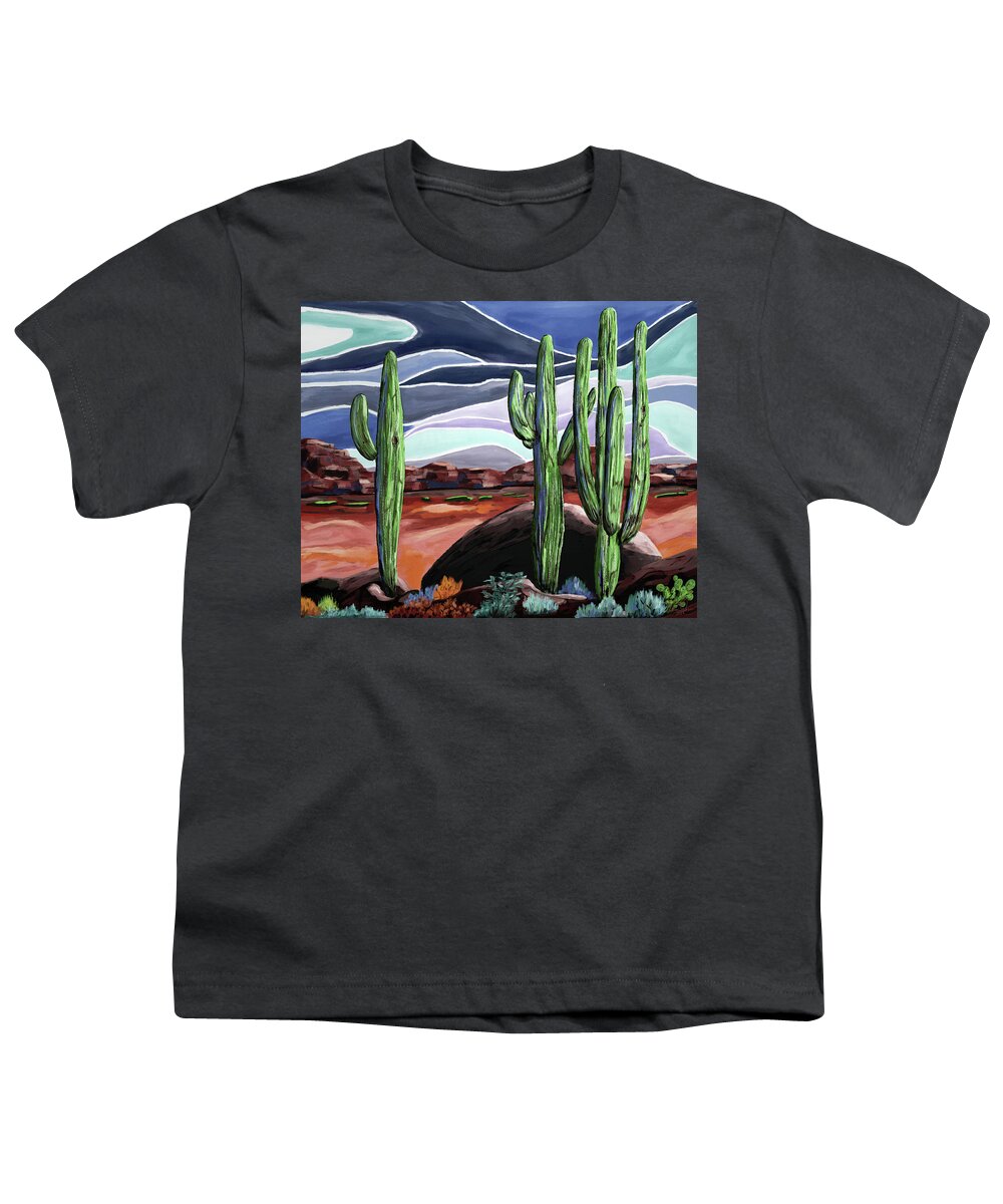 Saguaros Youth T-Shirt featuring the digital art Three Saguaros by Ken Taylor