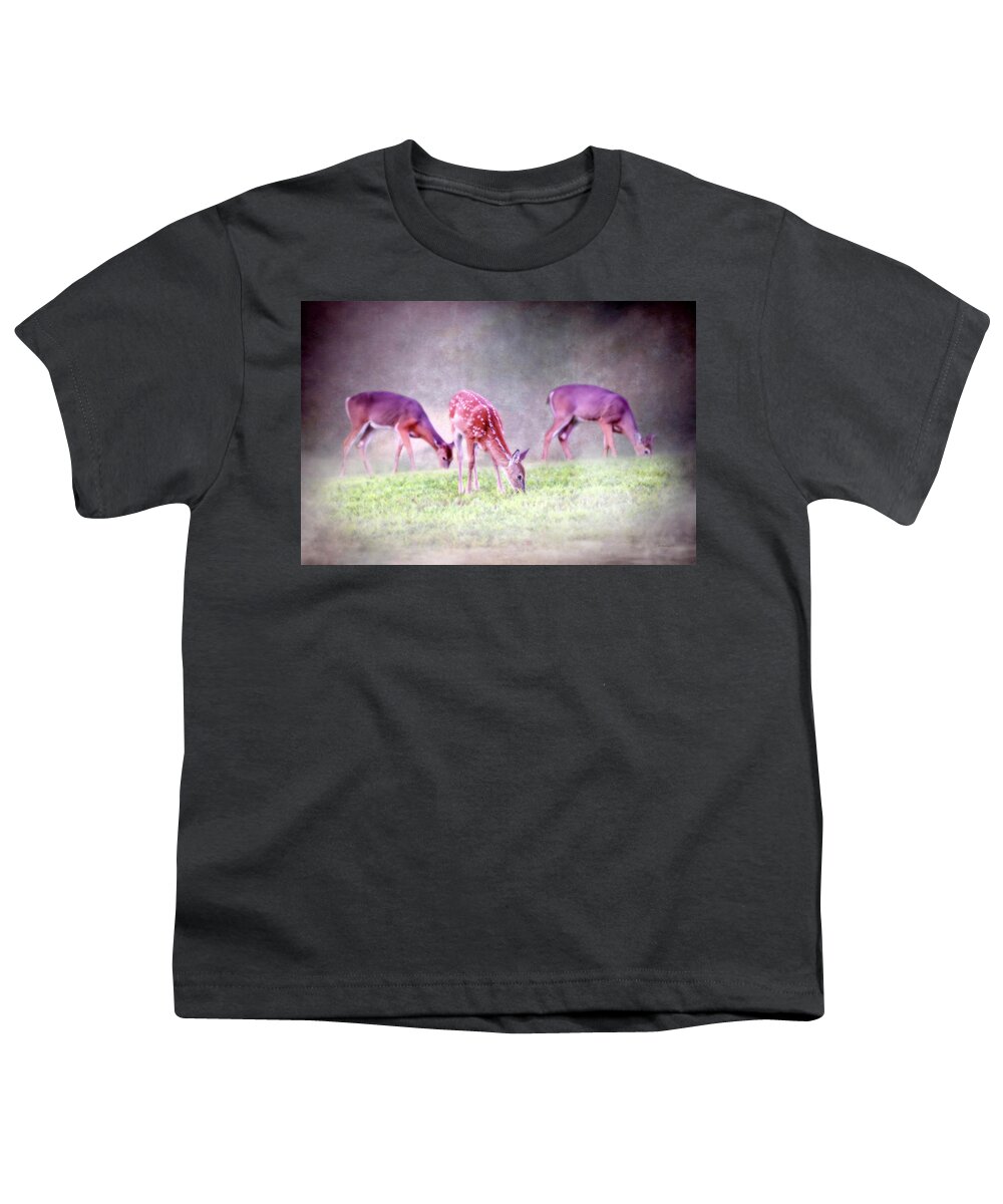 2d Youth T-Shirt featuring the photograph Three Whitetail Grazing by Brian Wallace