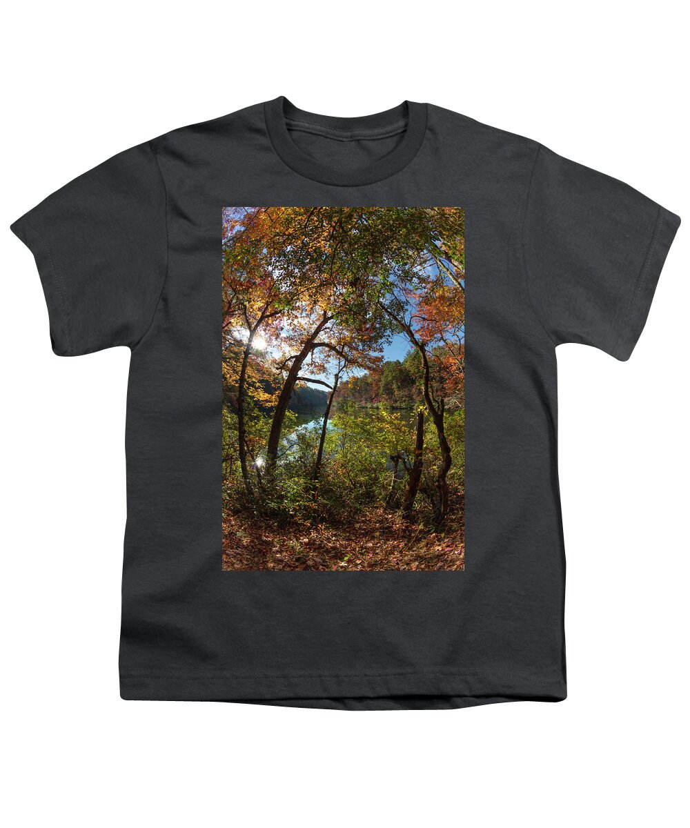 Carolina Youth T-Shirt featuring the photograph Through the Trees at the Lake by Debra and Dave Vanderlaan