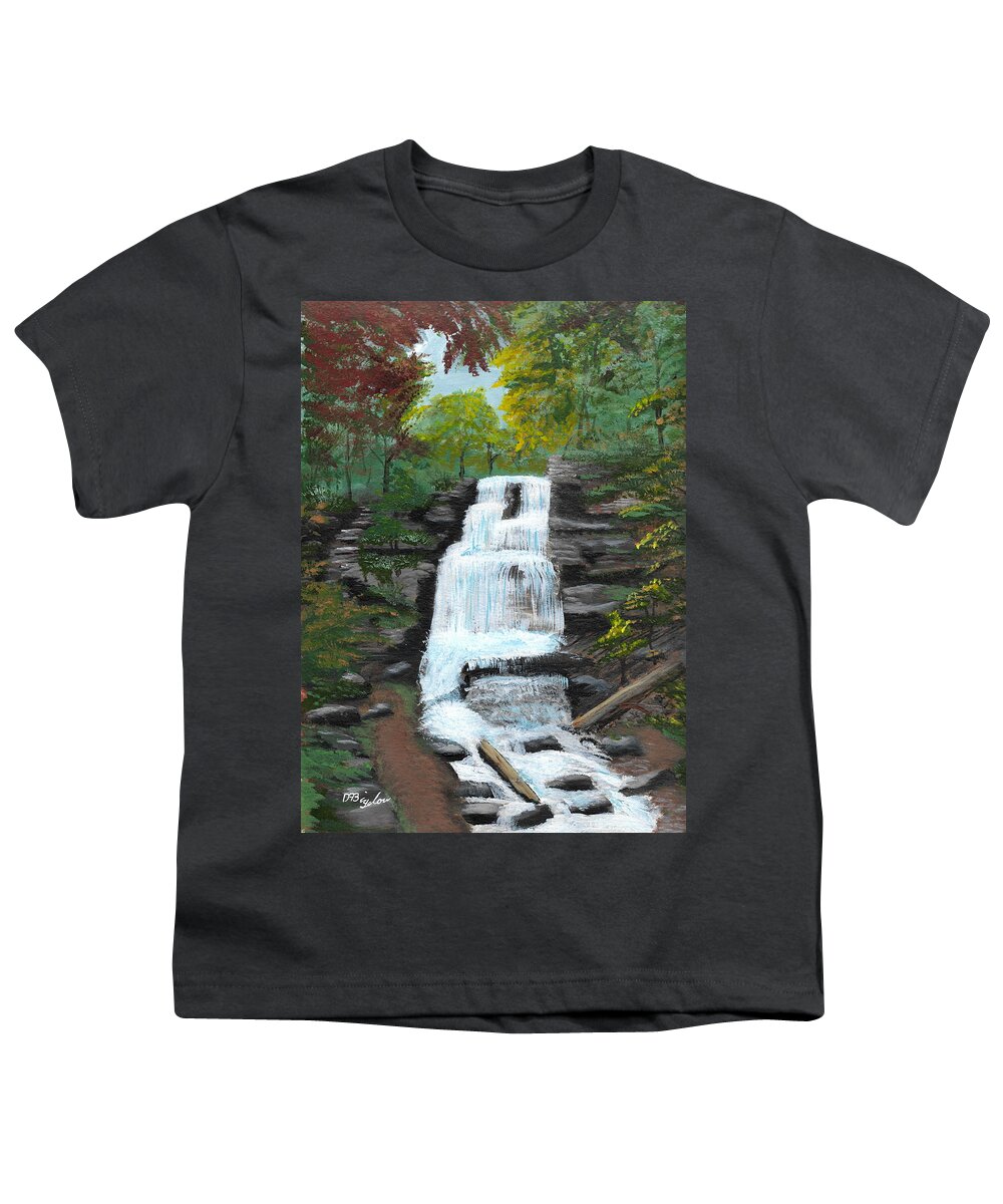 Water Fall Youth T-Shirt featuring the painting Tiffany falls by David Bigelow