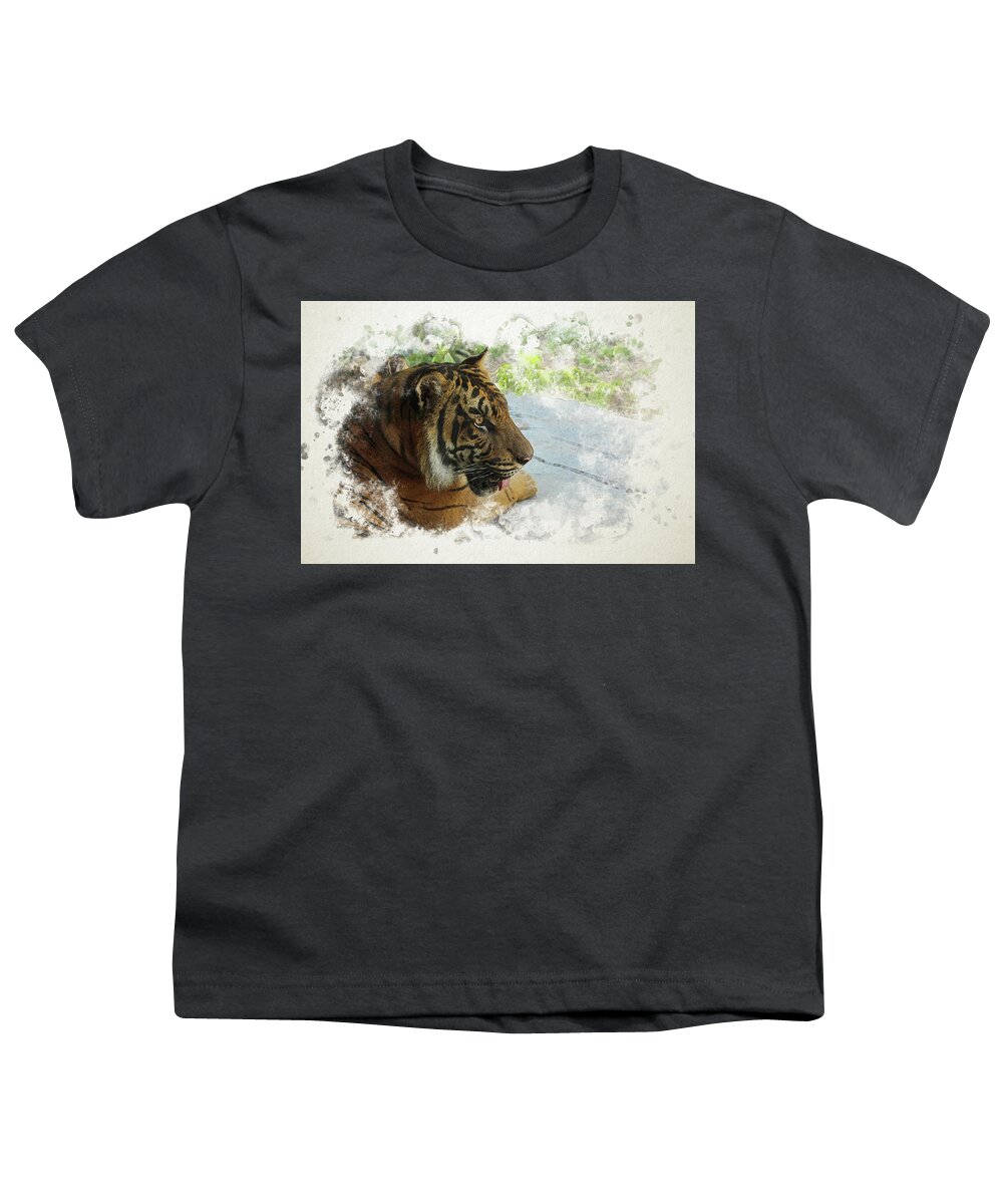 Tiger Youth T-Shirt featuring the digital art Tiger Portrait with Textures by Alison Frank