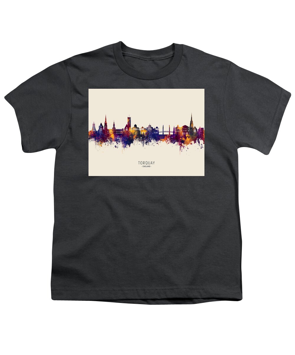 Torquay Youth T-Shirt featuring the digital art Torquay England Skyline #41 by Michael Tompsett