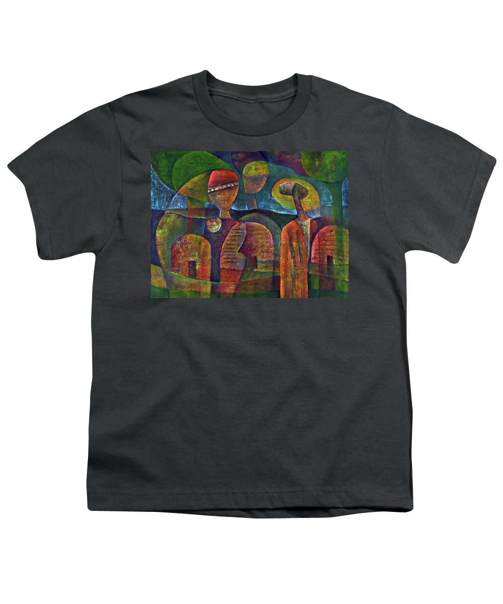 African Art Youth T-Shirt featuring the painting Travelers Then Came by Martin Tose 1959-2004