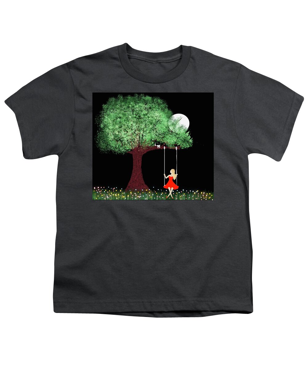Moon Art Youth T-Shirt featuring the digital art Tree illustration print by Elaine Hayward