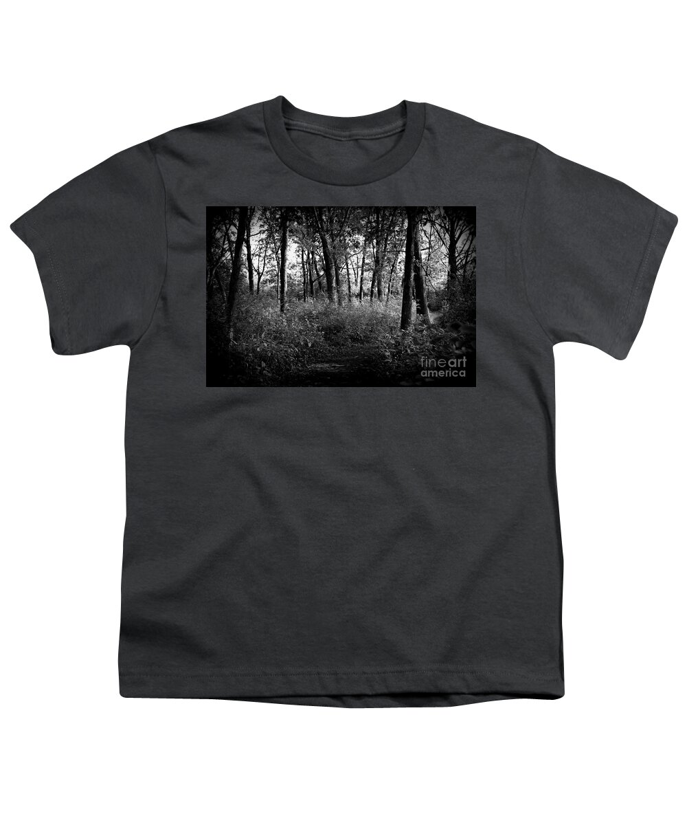 Nature Youth T-Shirt featuring the photograph Trees Through the Forest - Black and White by Frank J Casella