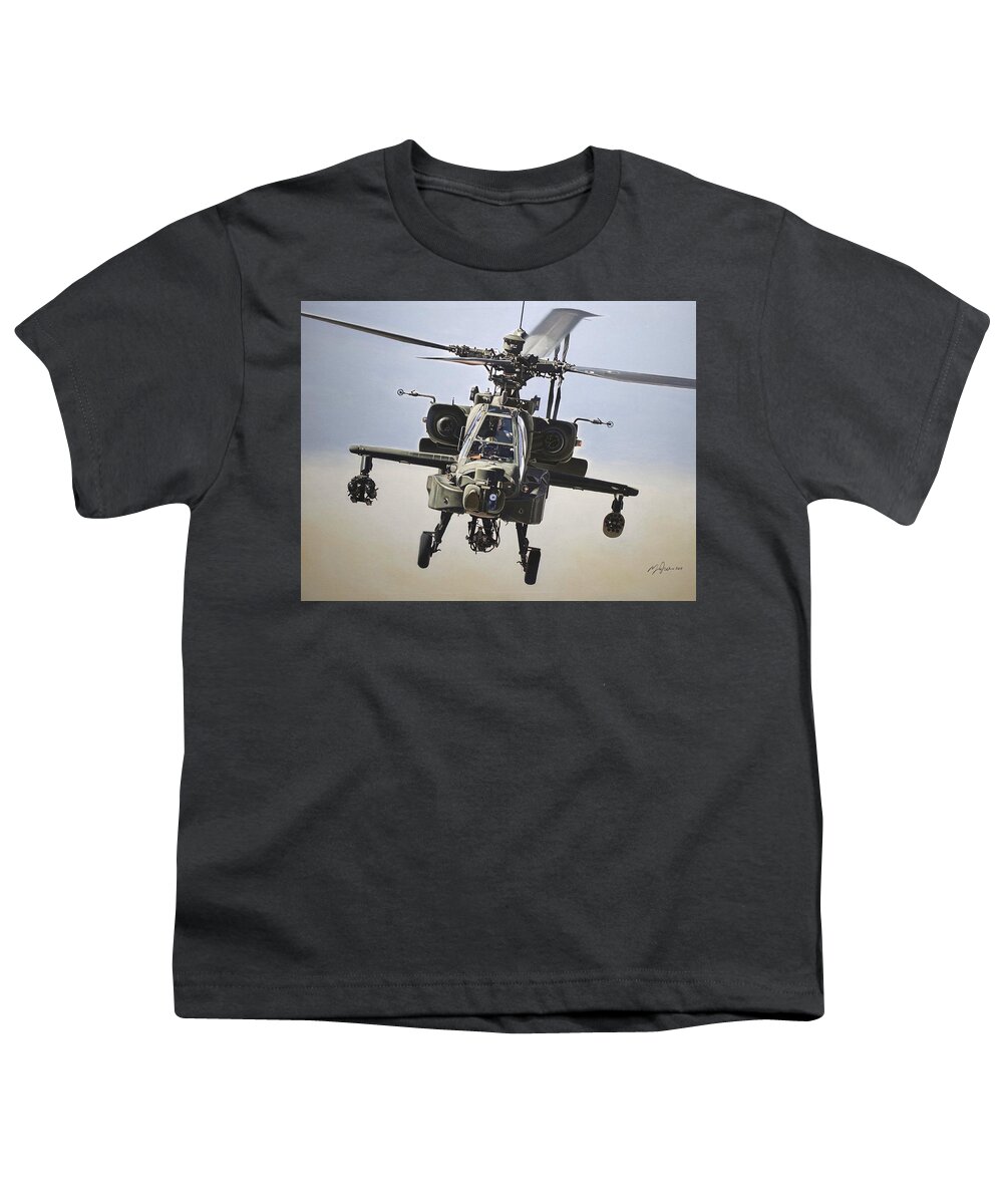 Ah-64d Apache Youth T-Shirt featuring the painting Troops in Contact by Murray Jones