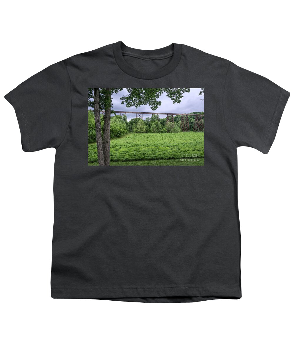 Tulip Trestle Youth T-Shirt featuring the photograph Tulip Trestle Summer Storm - Bloomfield - Indiana by Gary Whitton