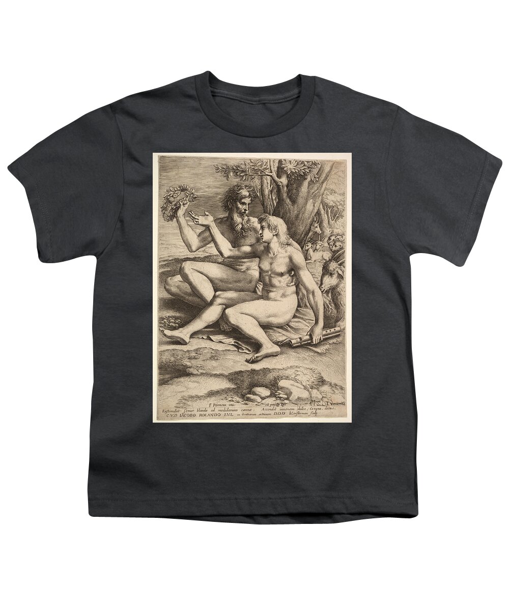 Lucas Vorsterman Youth T-Shirt featuring the drawing Two Nude Shepherds by Lucas Vorsterman