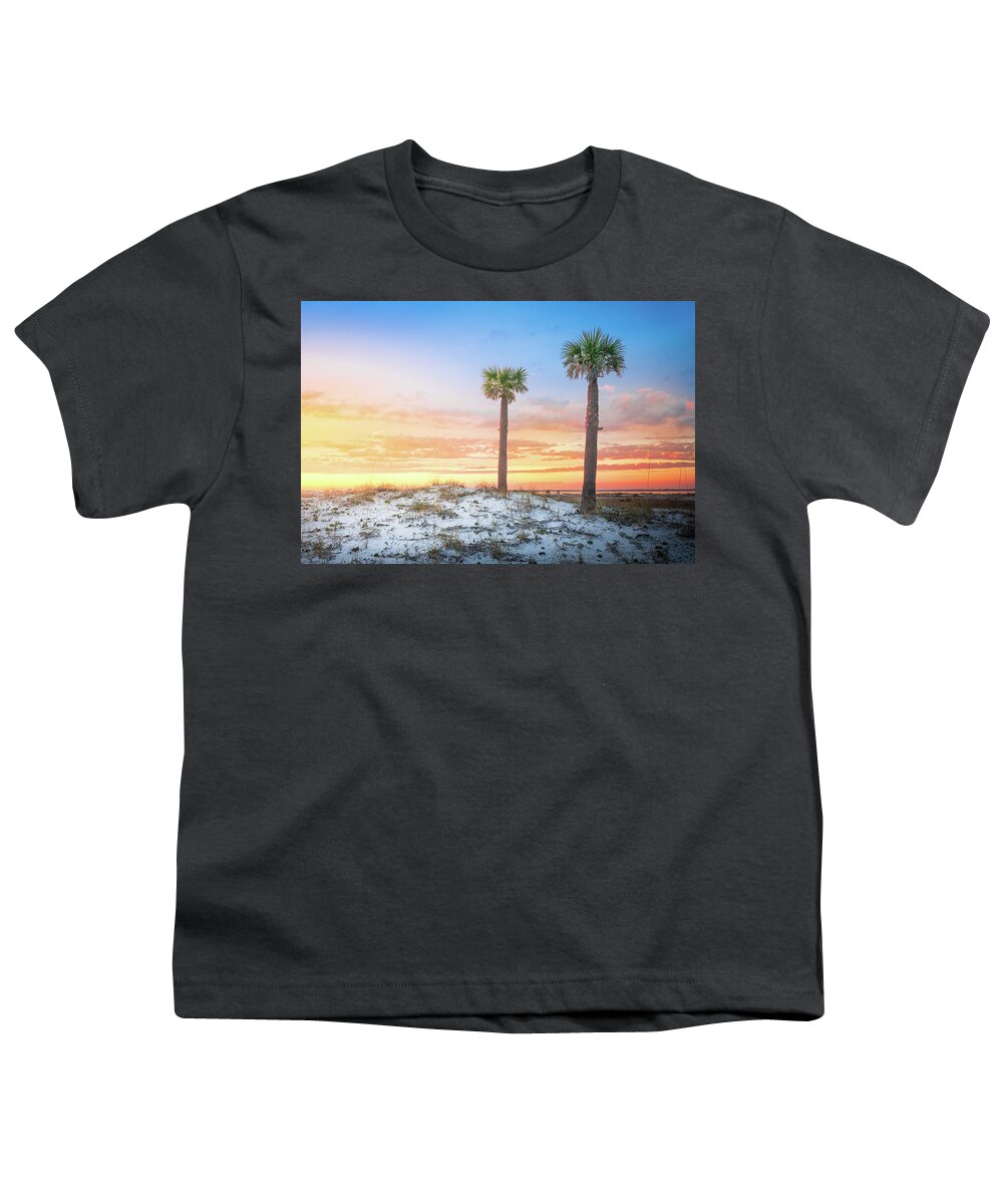 Palm Tree Youth T-Shirt featuring the photograph Two Palm Trees At Sunset Pensacola Florida by Jordan Hill