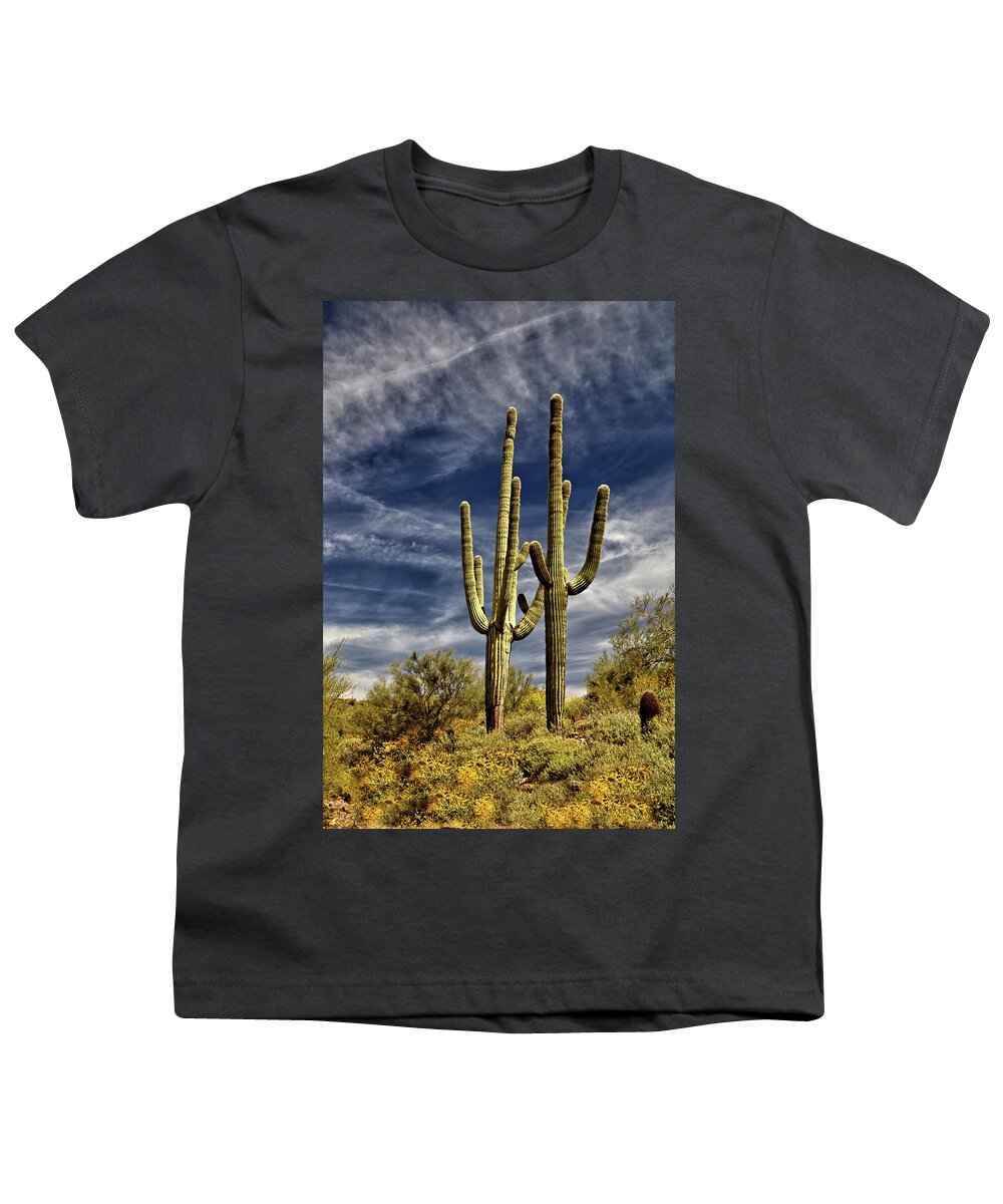 Cactus Youth T-Shirt featuring the photograph Two Saguaros by Bob Falcone