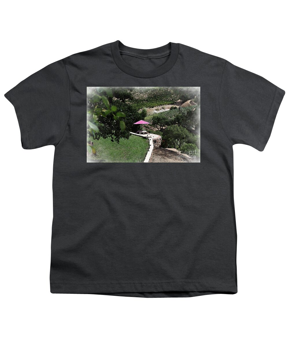 Winery Youth T-Shirt featuring the digital art Umbrella On The Overlook by Kirt Tisdale