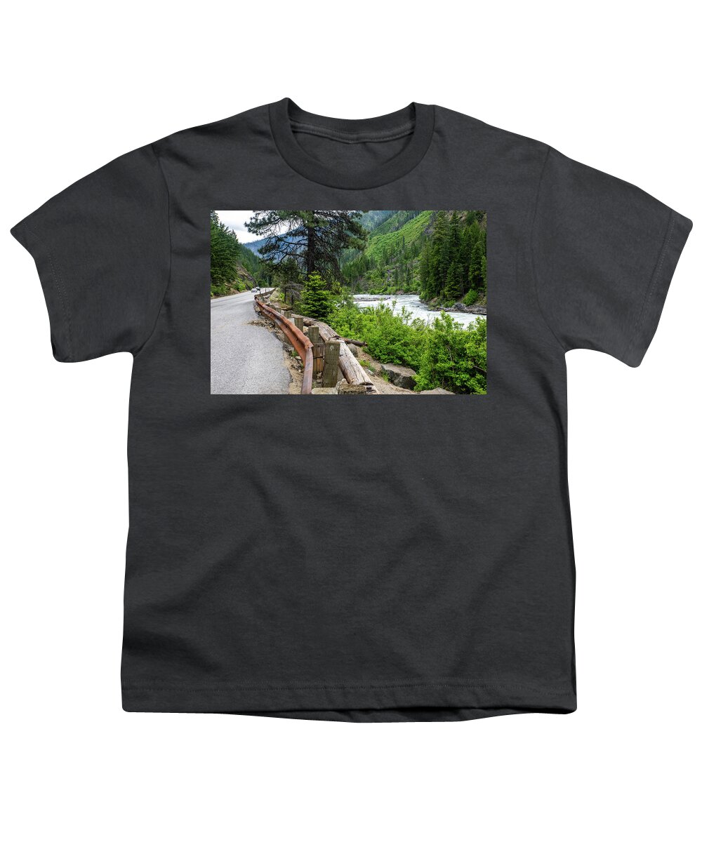 Us 2 And Wenatchee River In Tumwater Canyon Youth T-Shirt featuring the photograph US 2 and Wenatchee River in Tumwater Canyon by Tom Cochran