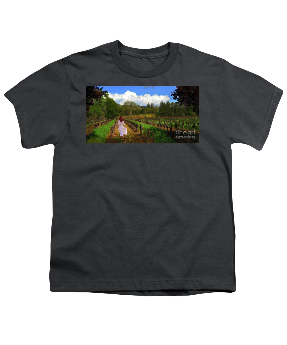 Vineyards Youth T-Shirt featuring the digital art Vineyard Maiden by Melinda Hughes-Berland