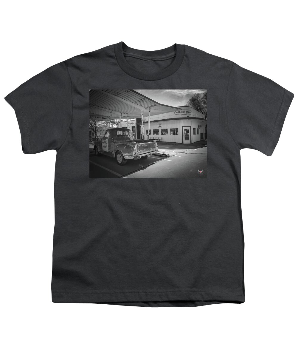 Historic Youth T-Shirt featuring the photograph Vintage Car and Station by Pam Rendall