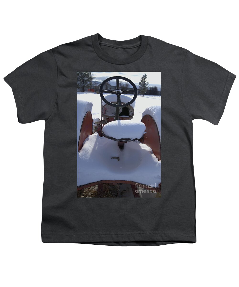 Tractor Youth T-Shirt featuring the photograph Vintage Tractor in Snow #2 by Kae Cheatham