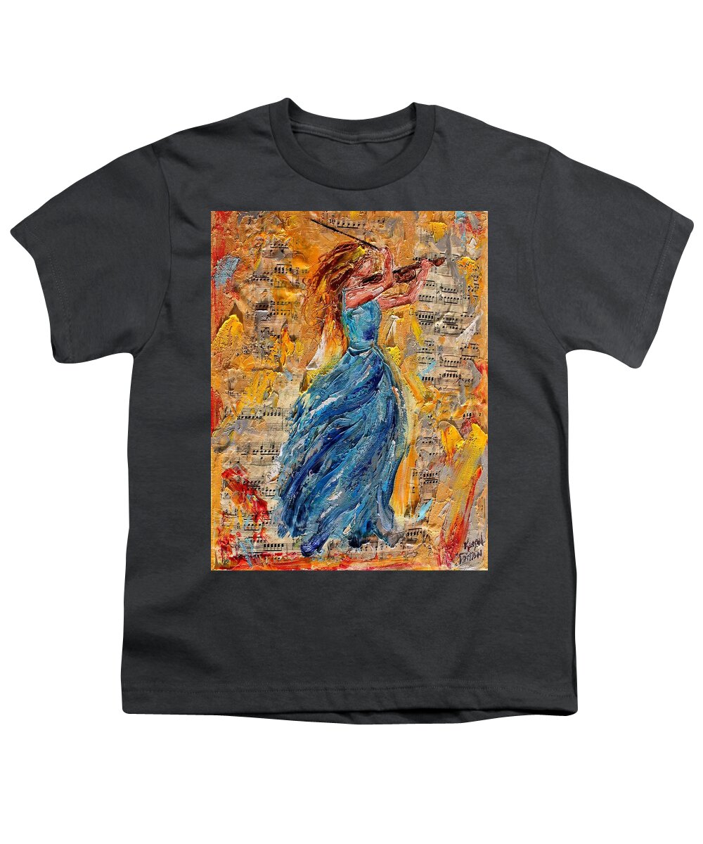 Violin Youth T-Shirt featuring the painting Violin Inspiration by Karen Tarlton