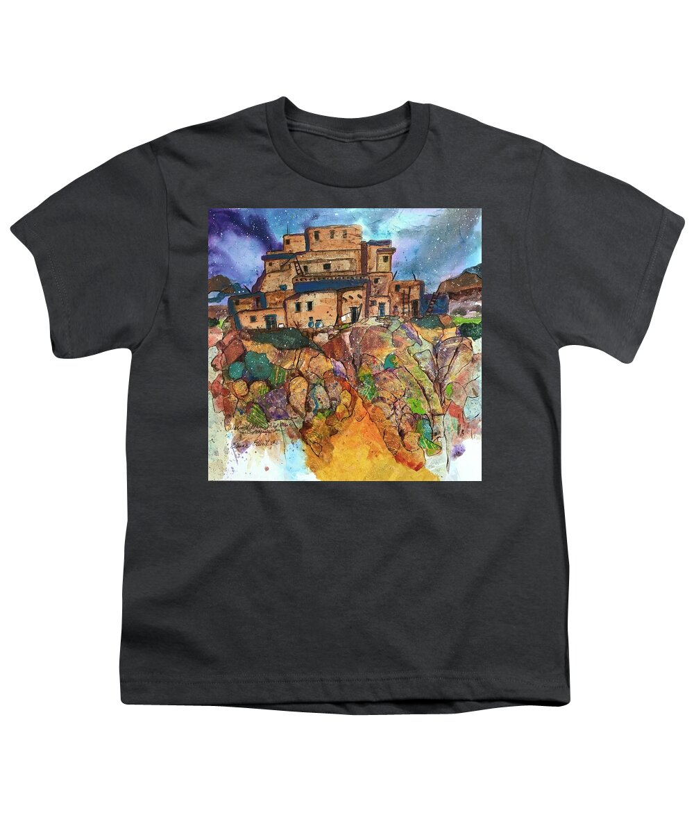 Ancient Dwelling Youth T-Shirt featuring the painting Walpi Village Pueblo by Elaine Elliott