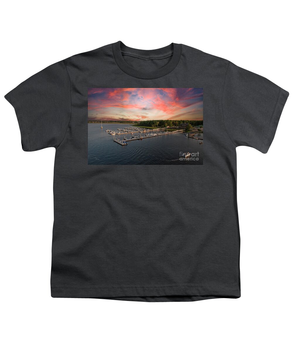 Wando River Youth T-Shirt featuring the photograph Wando River Marina at Sunset by Dale Powell