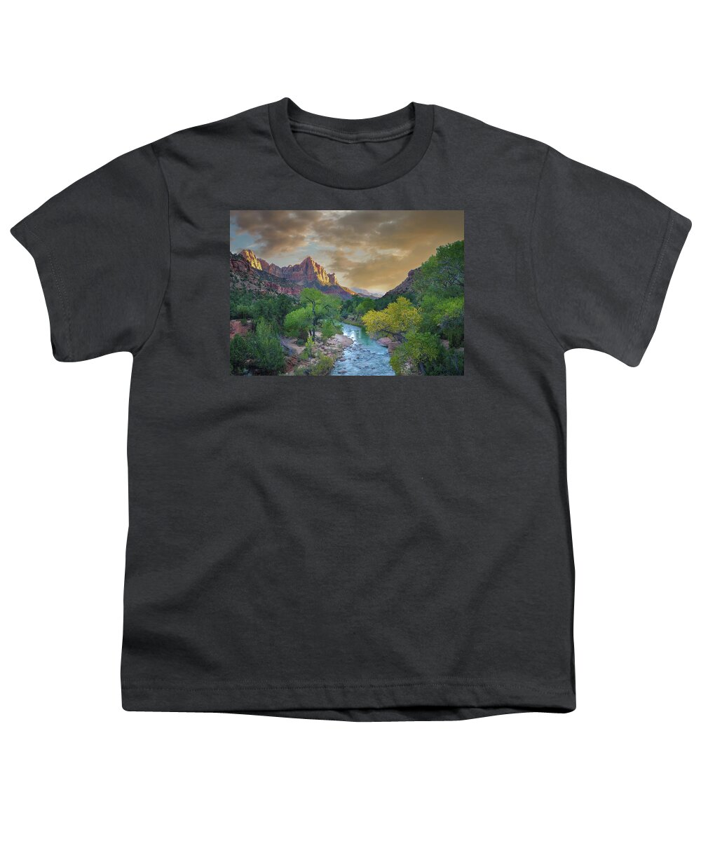 Zion National Park Youth T-Shirt featuring the photograph Watchman at Sunset by Rebecca Herranen