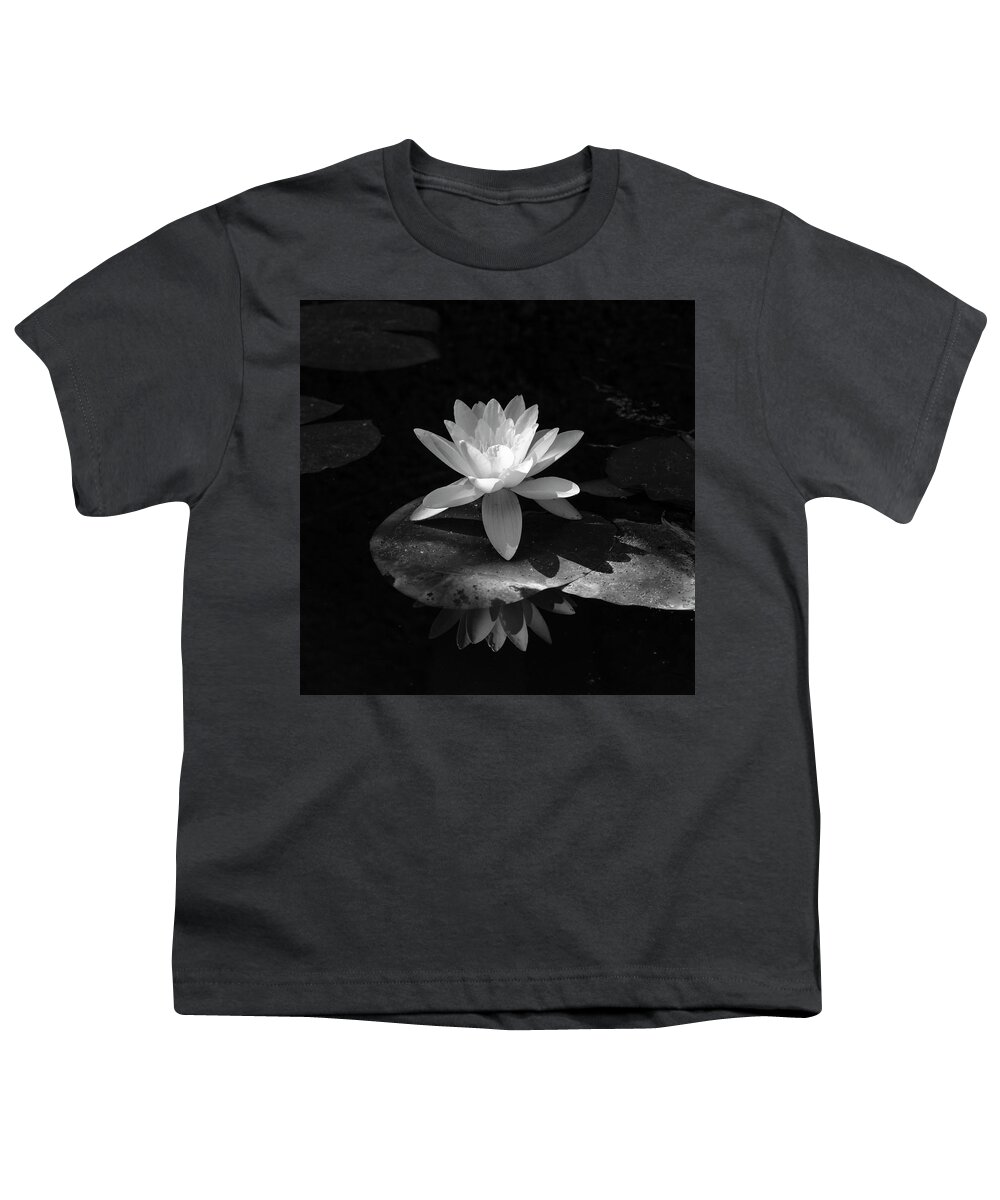 Botanic Youth T-Shirt featuring the photograph Water Lily in Black and White by Mary Lee Dereske