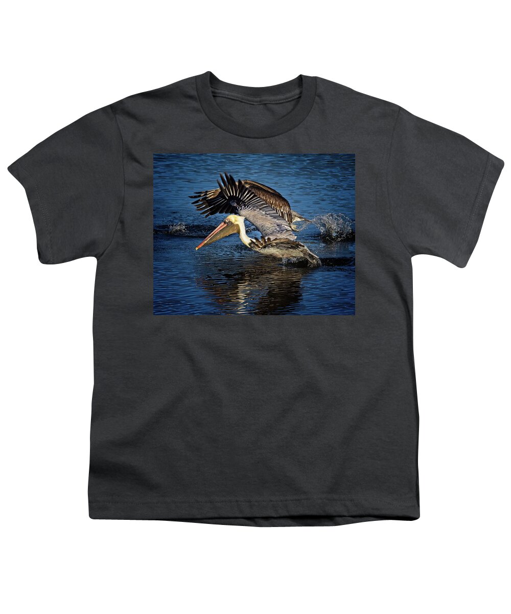 Brown Pelican Youth T-Shirt featuring the photograph We Have Liftoff by Ronald Lutz